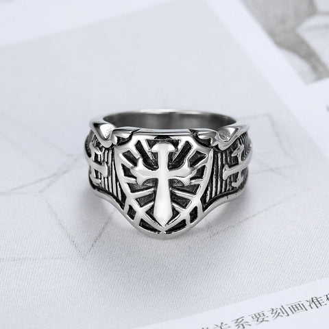 316L Stainless Steel Knights Templar Medieval Cross Signet Ring