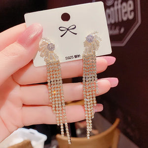 Womens Luxury Large Hoop Earrings Gold Color Double Zircon Stone