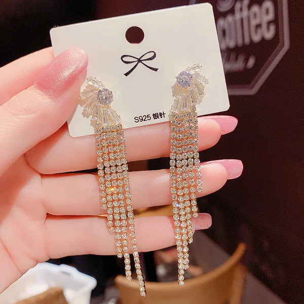 Womens Luxury Large Hoop Earrings Gold Color Double Zircon Stone