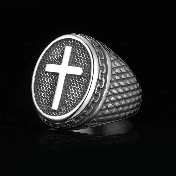 Mens 316 L Stainless Steel Decorative Cross Ring
