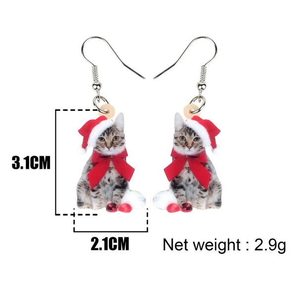 Christmas Tabby Cat Dangle Earrings