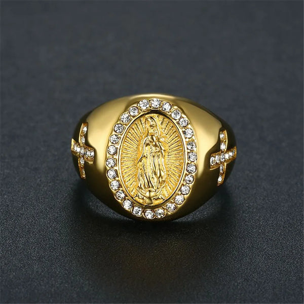 Womens/Mens Stainless Steel Gold Color Virgin Mary Ring