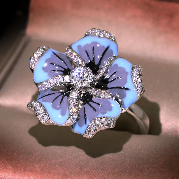 Womens Exquisite High Quality Blue Flower Fashion HANDMADE Enamel Ring