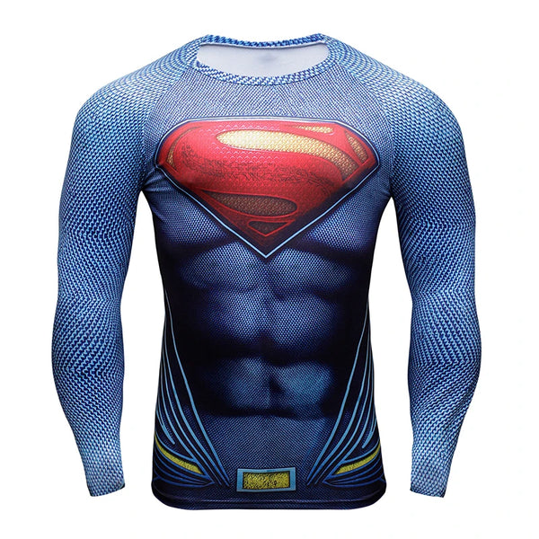 Mens Bodybuilding Quick Dry Tight Compression Long Sleeve Super Heros Shirt