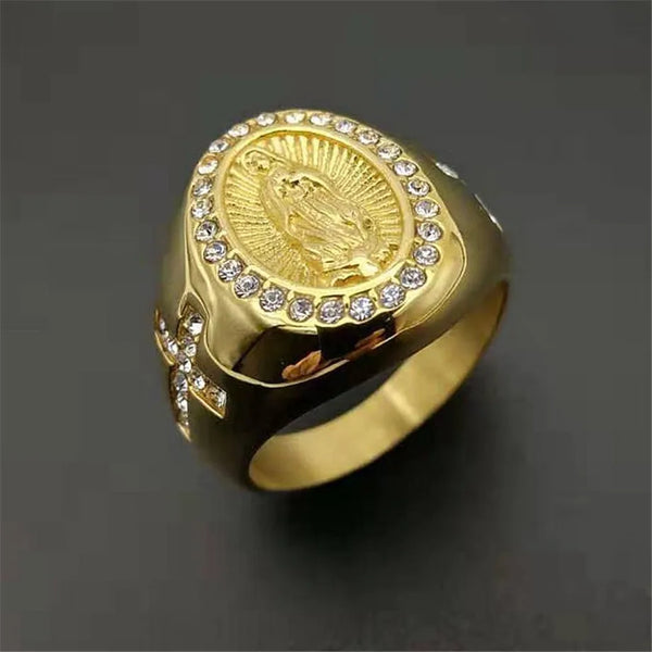Womens/Mens Stainless Steel Gold Color Virgin Mary Ring