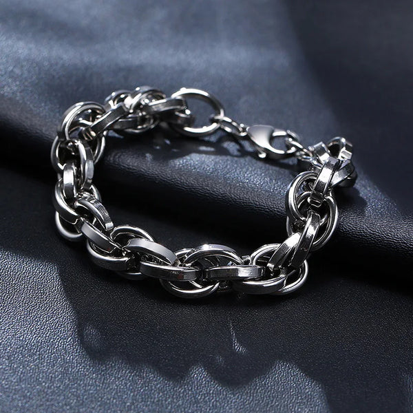 Mens Twisted Rope Chain Bracelet Thick & Heavy Stainless Steel Cage Link