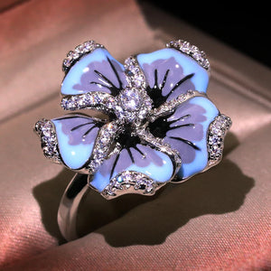 Womens Exquisite High Quality Blue Flower Fashion HANDMADE Enamel Ring