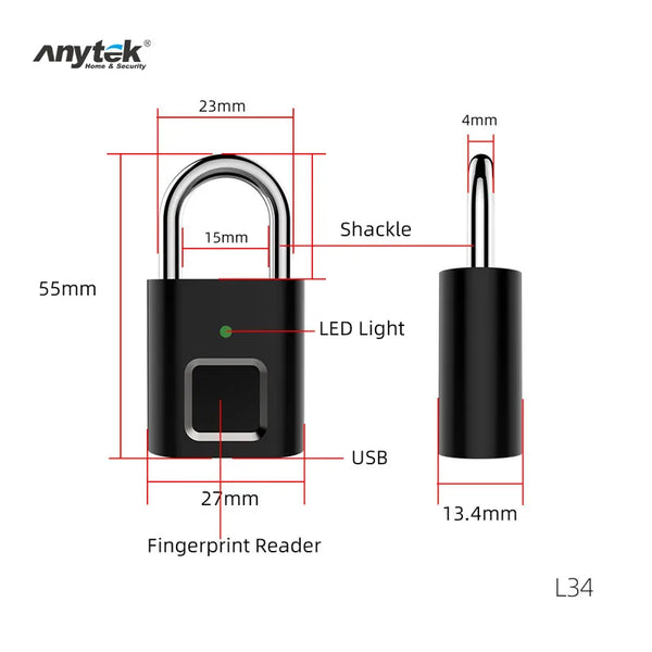 Smart Home USB Rechargeable Fingerprint Mini Padlock