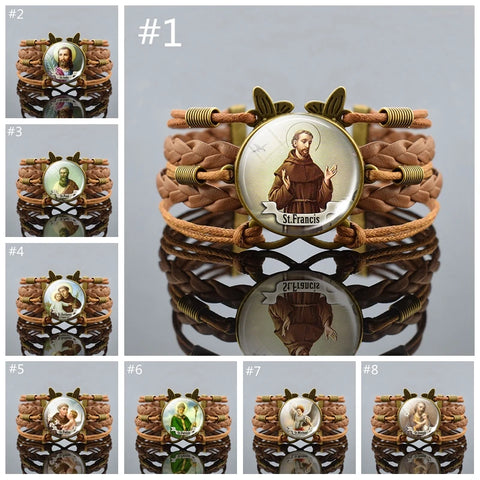 Mens/Womens Handcrafted Catholic Saints Cabochon Bracelet