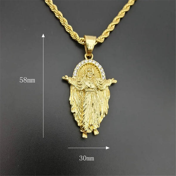 Mens Gold Color Stainless Steel Twisted Chain Crucifix Necklace