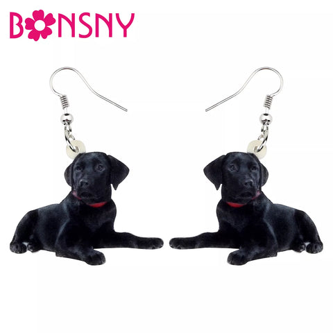 Acrylic Black Labrador Dog Earrings