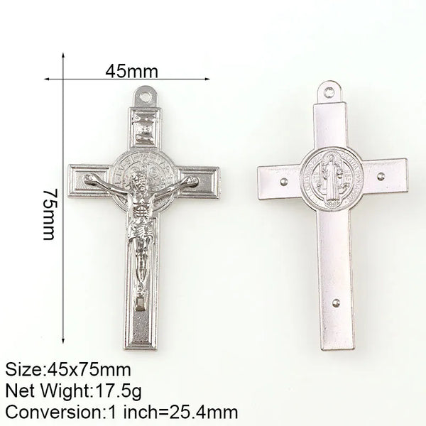 Mens/Womens Silver Plated Crucifix Saint Benedict Pendant