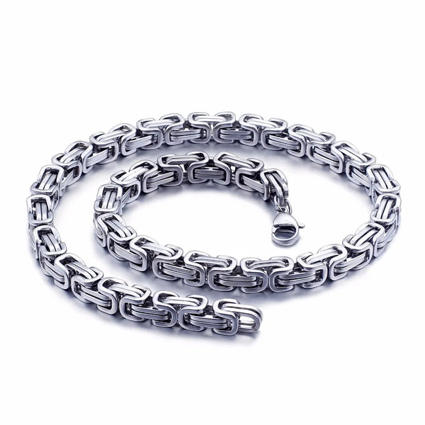 Mens Handmade 5mm/6mm/8mm Wide Stainless Steel King Byzantine Chain Necklace Bracelet