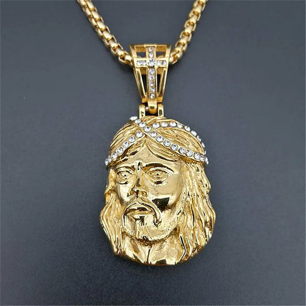 Mens/Womens Stainless Steel Gold Color Jesus Head Pendant