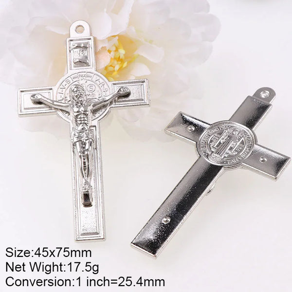 Mens/Womens Silver Plated Crucifix Saint Benedict Pendant