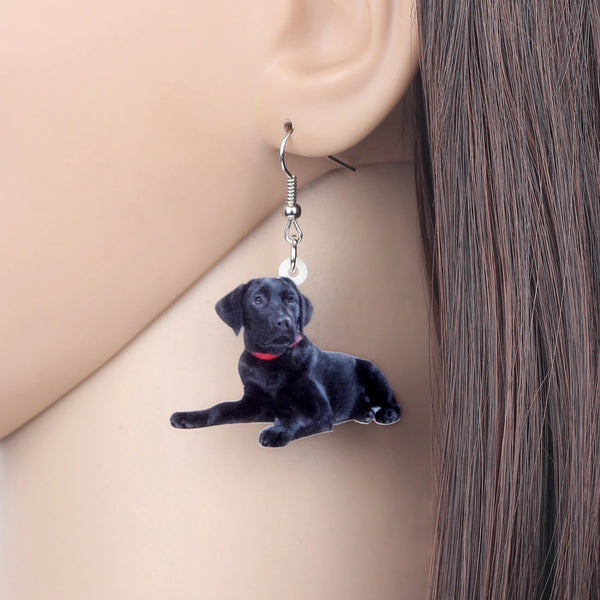 Acrylic Black Labrador Dog Earrings