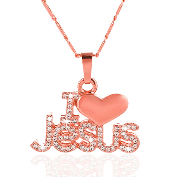 Womens/Mens Gold Color "I Love Jesus" Necklace