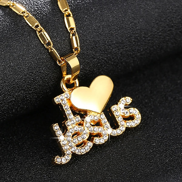 Womens/Mens Gold Color "I Love Jesus" Necklace