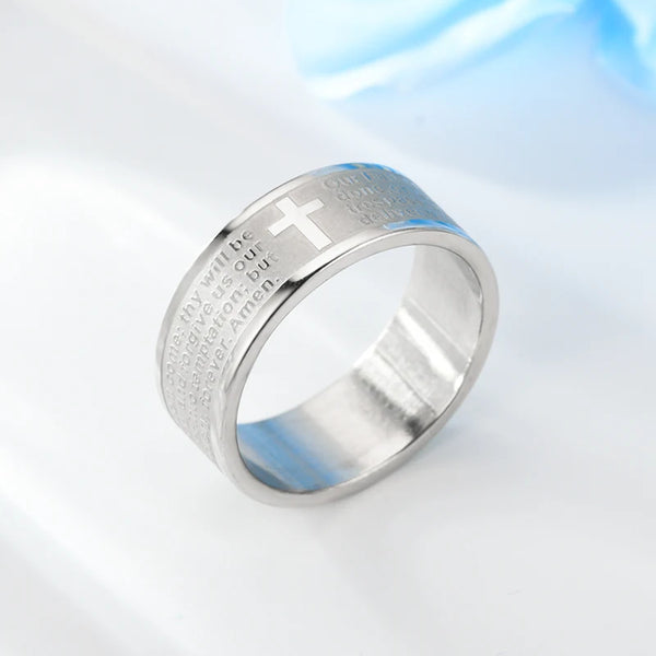 Mens Titanium Stainless Steel The Lord's Prayer Ring