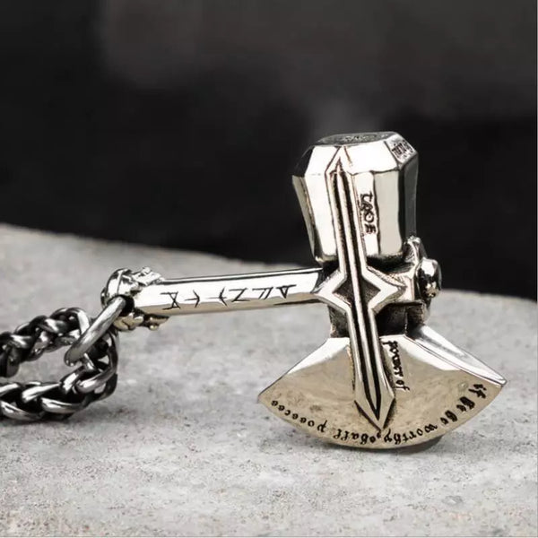 Mens Metal Vintage Knight Crusader Necklace Large Axe