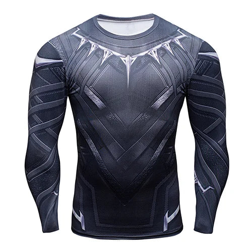 Mens Bodybuilding Quick Dry Tight Compression Long Sleeve Super Heros Shirt