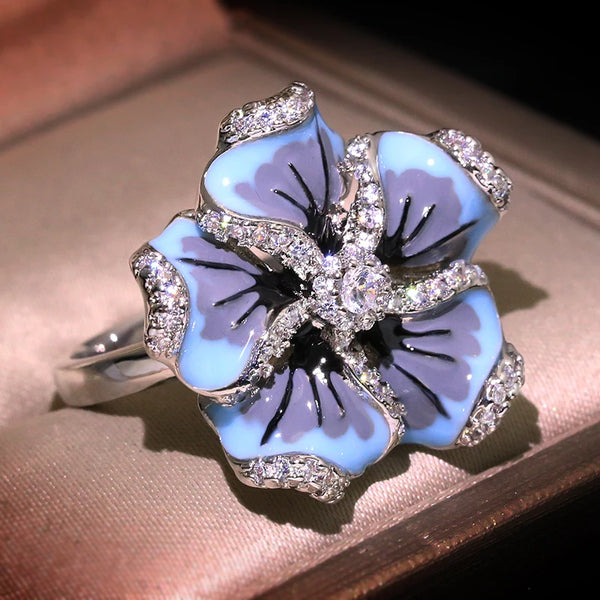 Womens Exquisite High Quality Blue Flower Fashion HANDMADE Enamel Ring