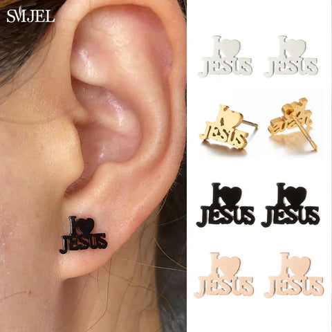 Womens Stainless Steel "I Love Jesus" Earrings