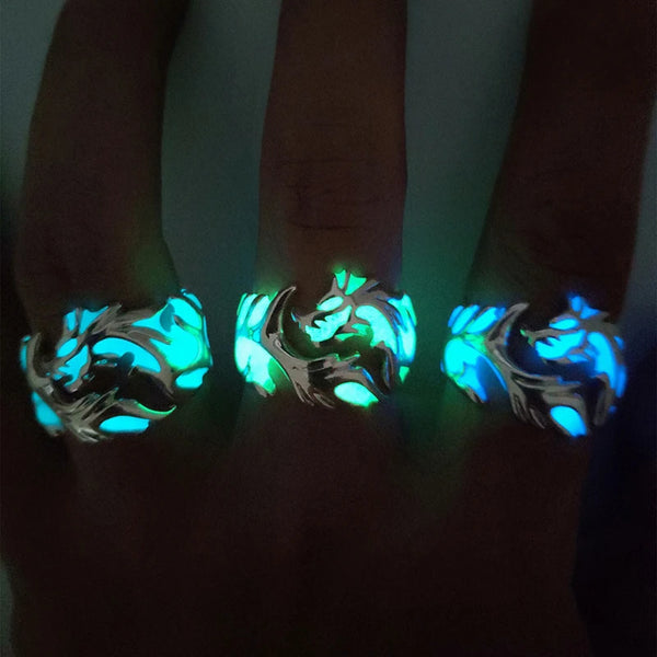 Mens Glow-in-the-dark Adjustable Dragon Ring
