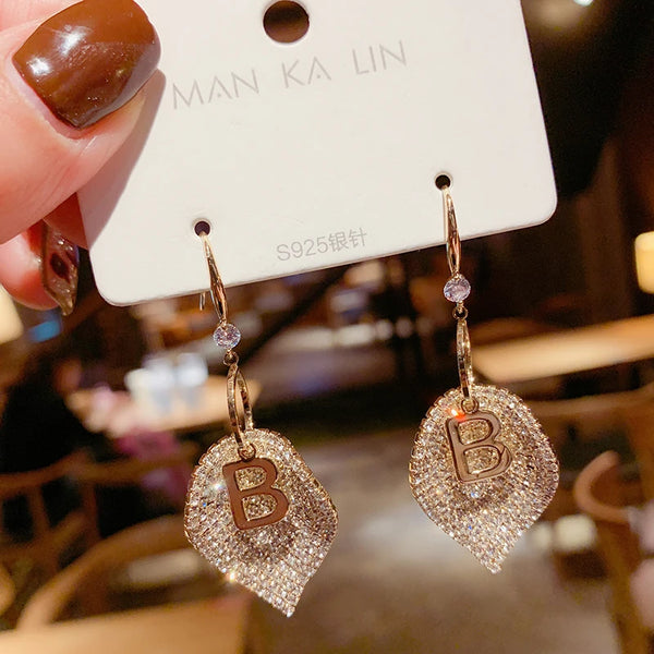 Womens Luxury Large Hoop Earrings Gold Color Double Zircon Stone