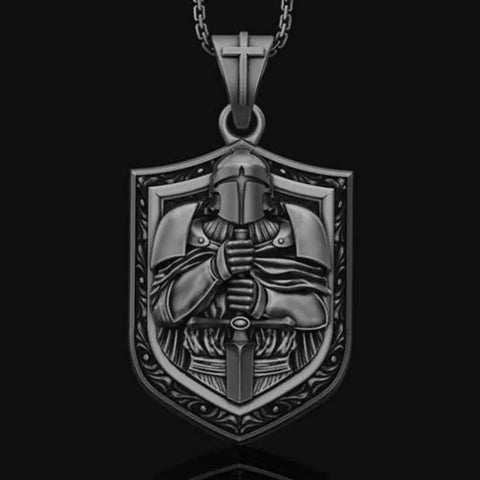 Mens Metal Vintage Knight Crusader Necklace
