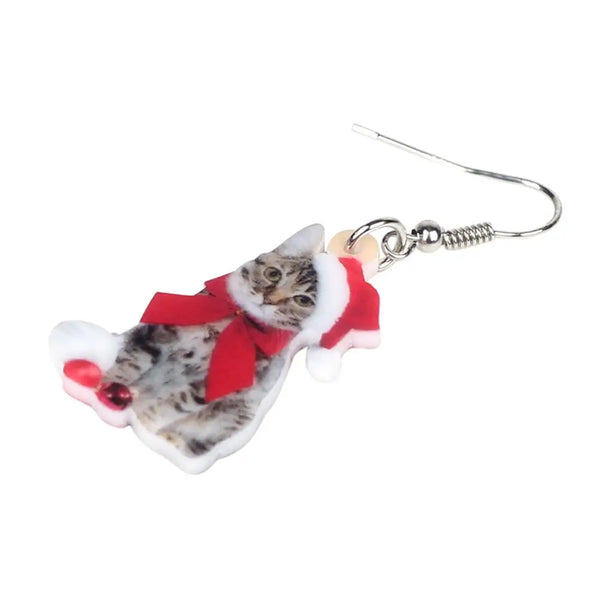 Christmas Tabby Cat Dangle Earrings