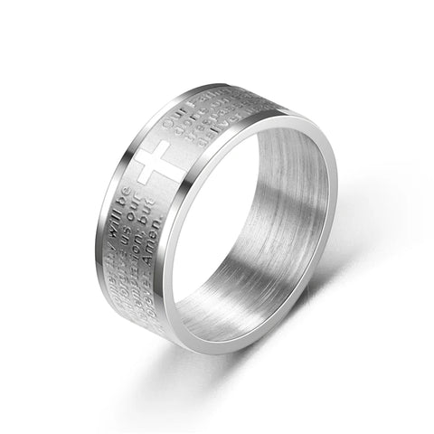 Mens Titanium Stainless Steel The Lord's Prayer Ring
