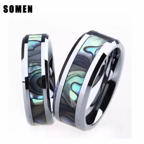 Mens and Womens Tungsten Abalone Shell Rings 6mm 8mm Couples Rings