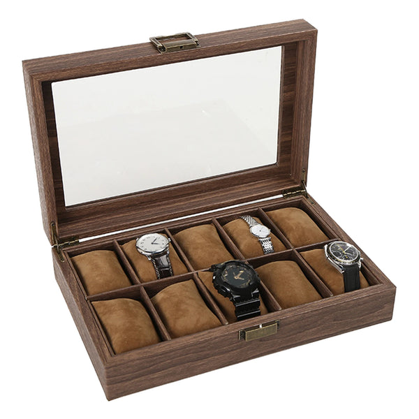 Display Case & Organizer for Mens Watches Outer Material Wood Leather Interior Velveteen Cushions