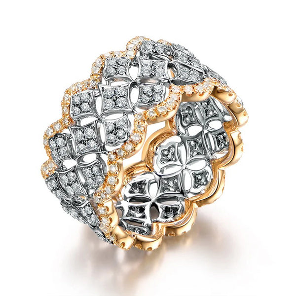 Womens Luxury Two Tone Cubic Zirconia Ring With Hollowed Out Design