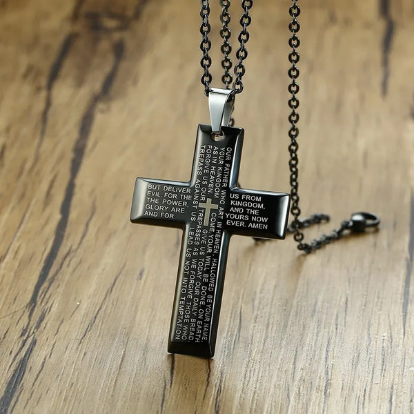 Mens Crucifix Necklace - Our Father Prayer