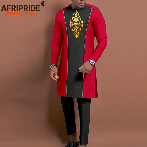 Mens African Suit Embroidered Formal Jacket & Trousers 2 Piece Dashiki Set