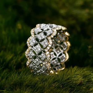 Womens Luxury Two Tone Cubic Zirconia Ring With Hollowed Out Design