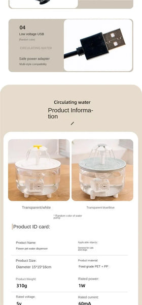 Dog Cat 2L Automatic Pet Water Dispenser Filter USB