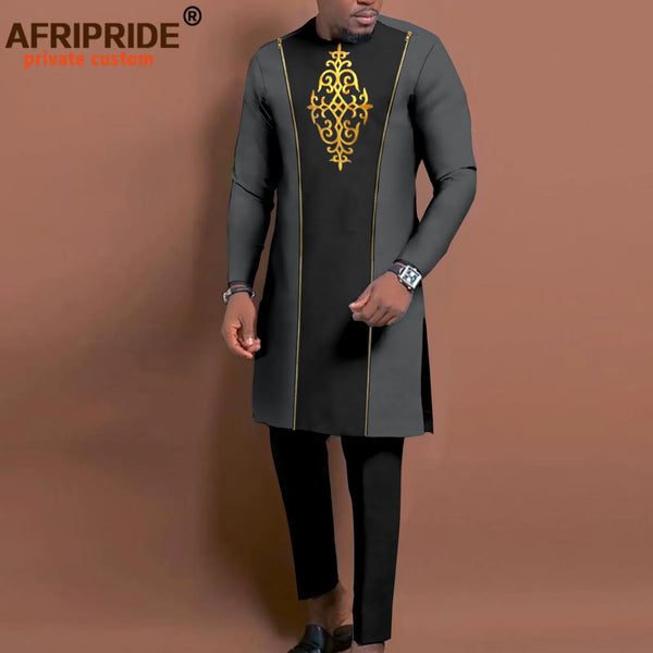 Mens African Suit Embroidered Formal Jacket & Trousers 2 Piece Dashiki Set