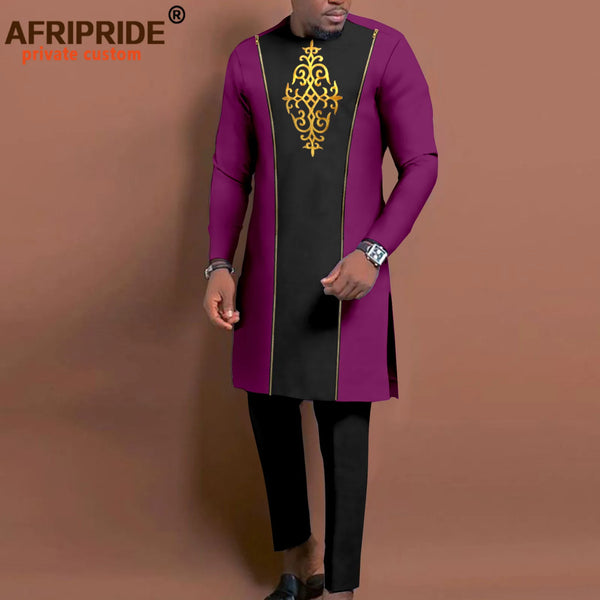 Mens African Suit Embroidered Formal Jacket & Trousers 2 Piece Dashiki Set