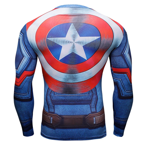 Mens Bodybuilding Quick Dry Tight Compression Long Sleeve Super Heros Shirt