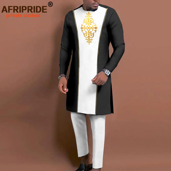 Mens African Suit Embroidered Formal Jacket & Trousers 2 Piece Dashiki Set