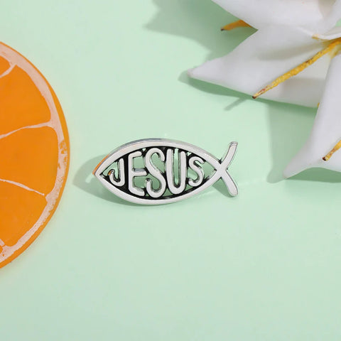 Jesus Enamel Silver Color Fish Pin