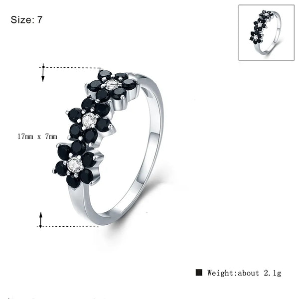 Womens BLACK AWN Silver Color Flower Ring