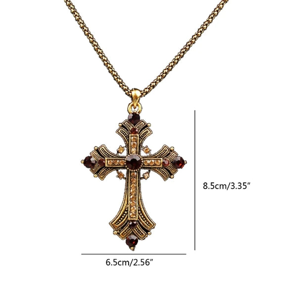 Mens Baroque Silver Color With Crystals Gothic Crucifix Necklace