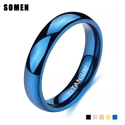 Mens and Womens 4mm Blue Titanium Ring