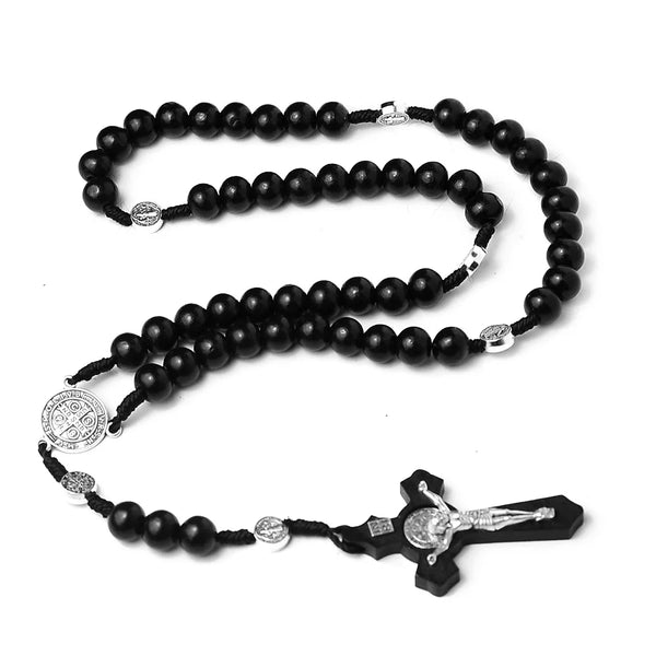 Mens/Womens Catholic Crucifix Wood Beaded Rosary Necklace