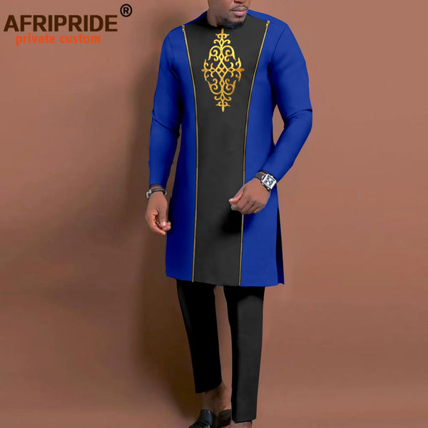 Mens African Suit Embroidered Formal Jacket & Trousers 2 Piece Dashiki Set