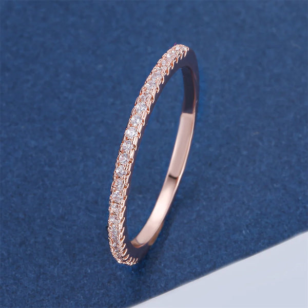 Women's Thin Single Row Small Pave Stone Band Ring Rose Gold